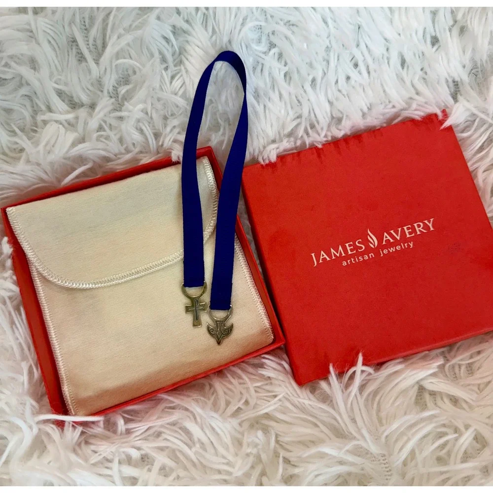 James Avery Sterling Silver Dove and Cross Purple Ribbon Bookmark with Box